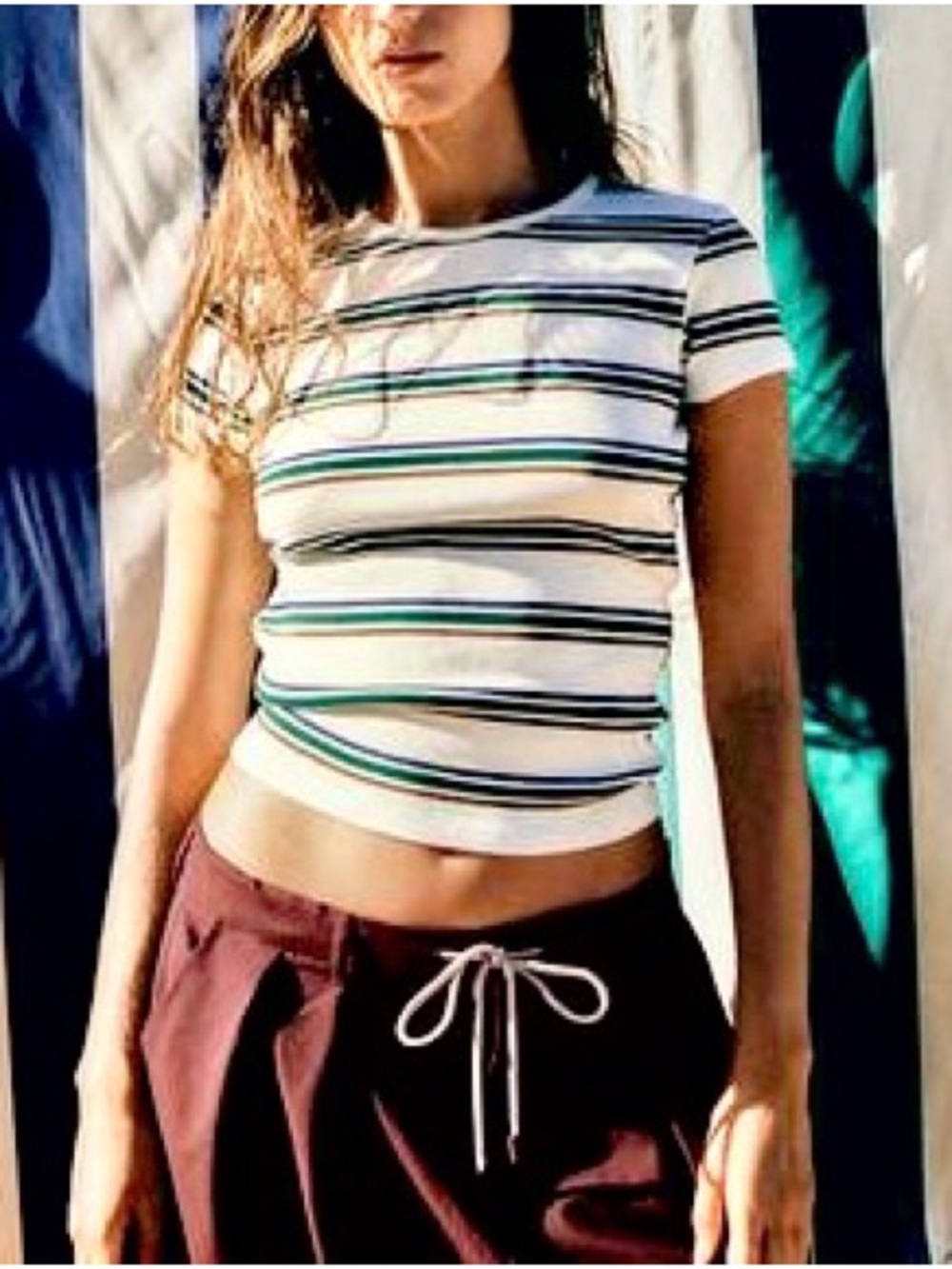 Zara Striped Short-Sleeve Crewneck Crop Top - Sz Us S